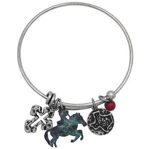 Western Theme Horse Texas Cross Charm Expandable Bangle Bracelet